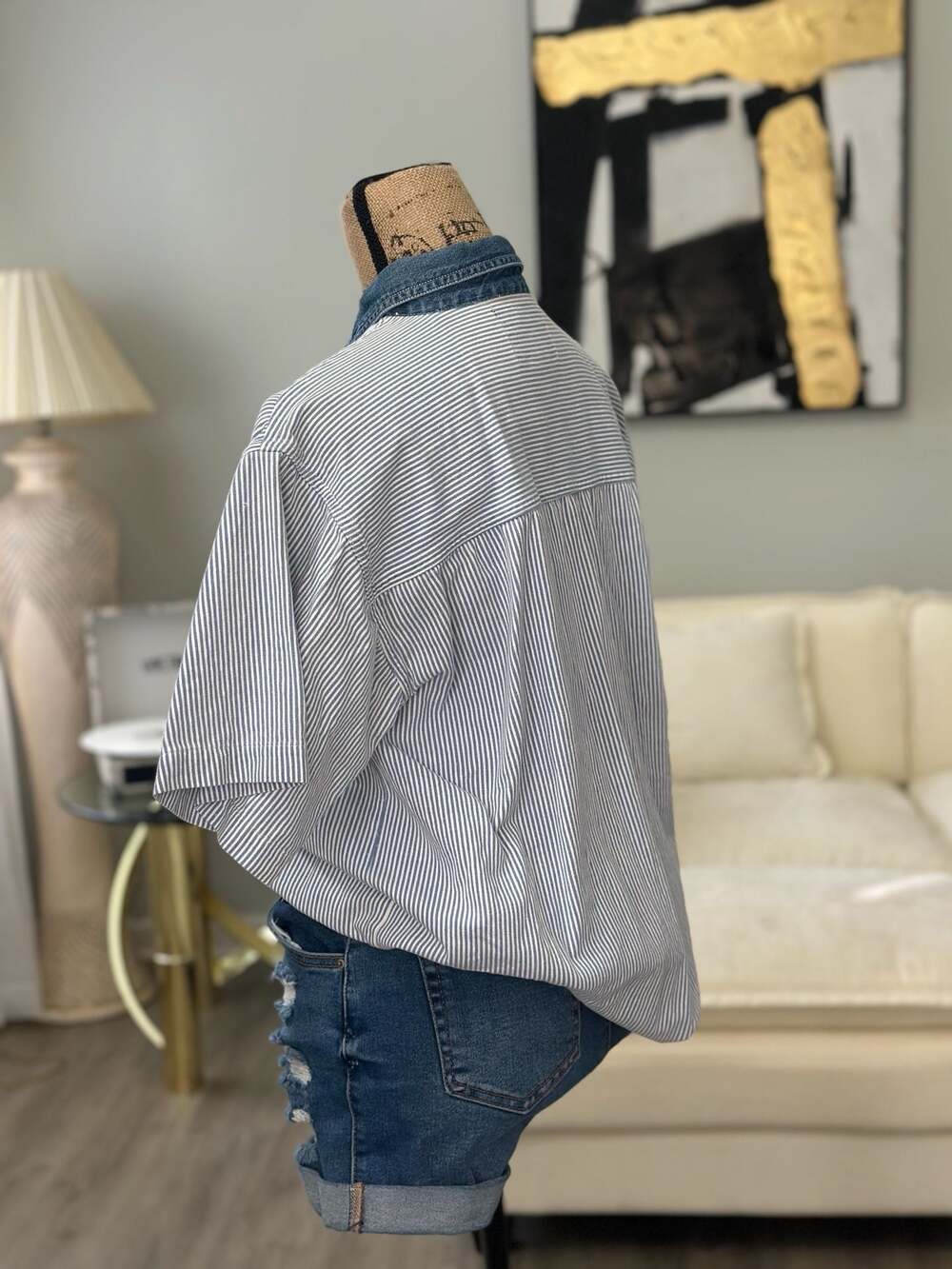 Vintage Quizz Again New York Striped Embroidered Cowboy Denim Button Up - Picture 7 of 8